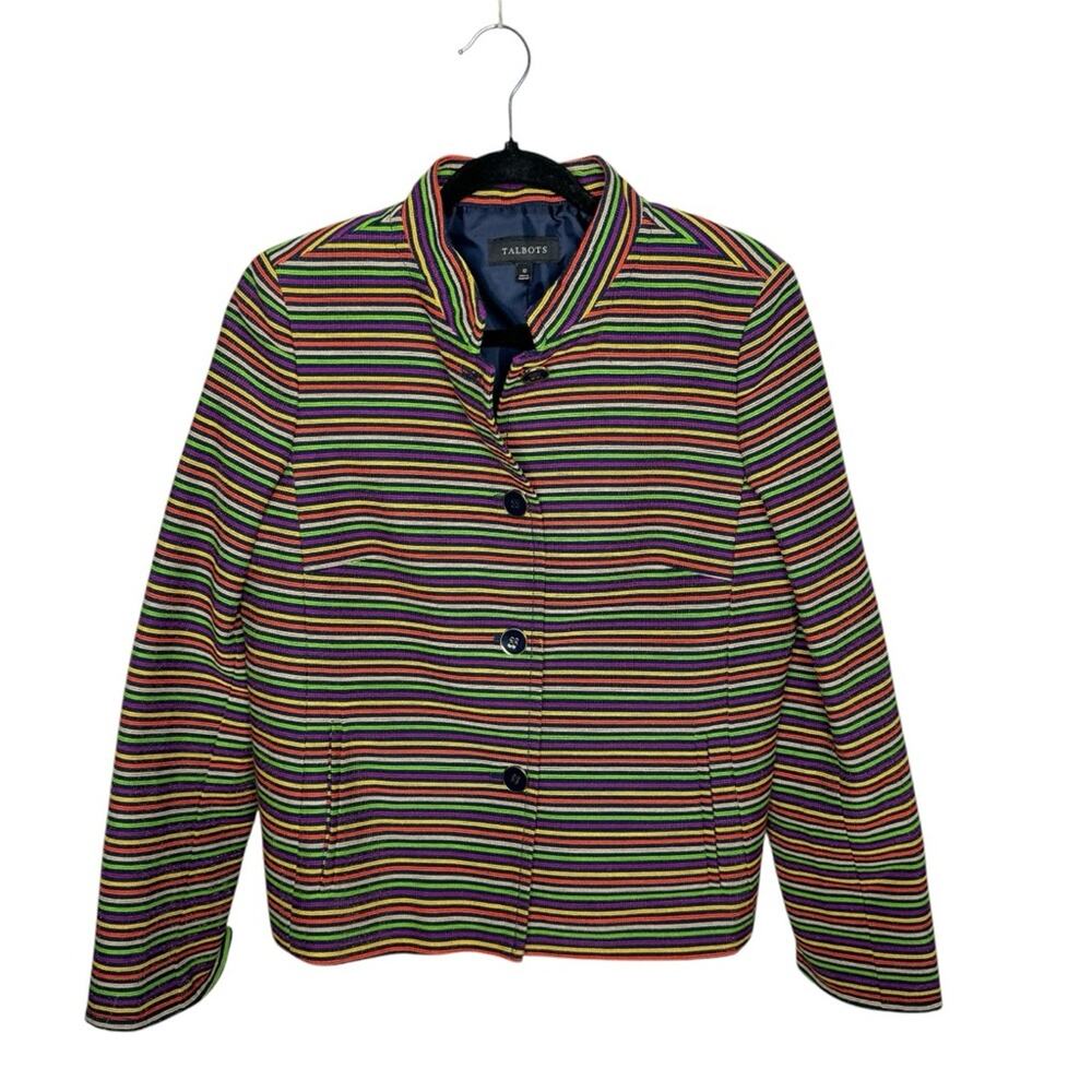 TALBOTS / colorful neon striped woven button front blazer jacket / 10